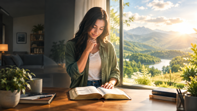 Persona leyendo la Biblia y reflexionando sobre las confesiones bíblicas y su identidad en Cristo