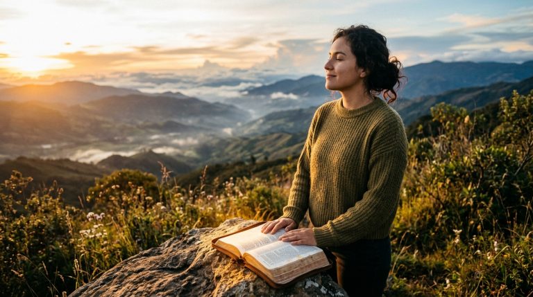 Persona cristiana reflexionando sobre el poder del nombre de Jesús