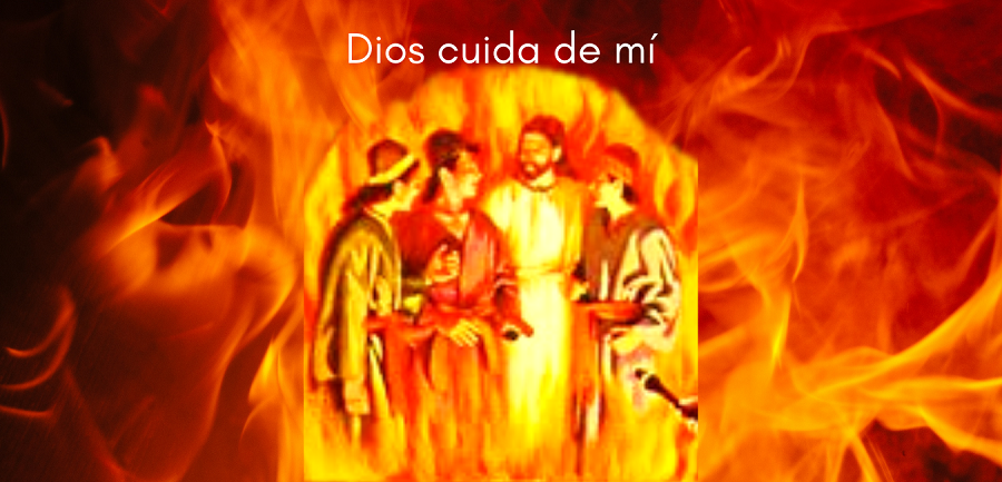 sadrac, mesac y abed-nego en el horno de fuego. Aún en medio de las llamas, Dios cuida de nosotros.