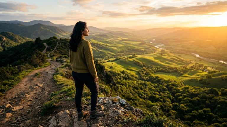 Persona contemplando un paisaje al amanecer que representa una nueva identidad y libertad del pasado en Cristo