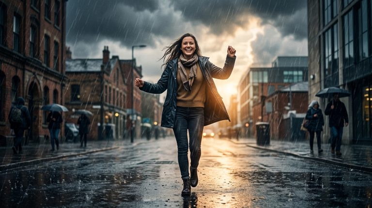 Persona atravesando una tormenta con esperanza y confianza en Dios