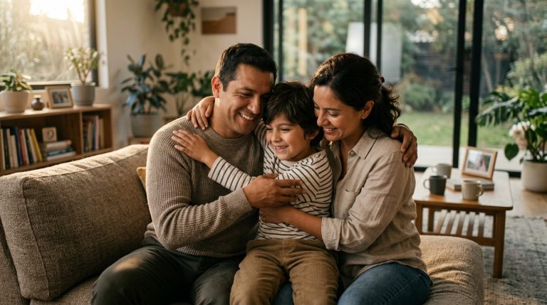 Familia unida como símbolo de adopción y pertenencia a Dios