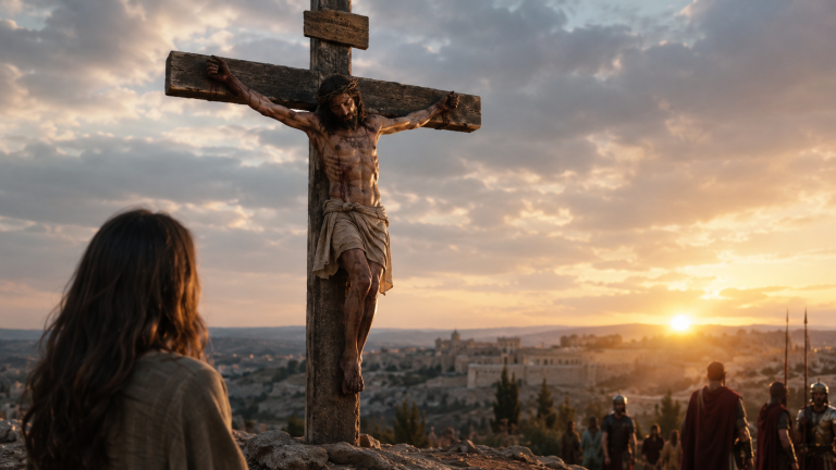 Representación realista de la crucifixión de Jesucristo como sustituto por los pecados de la humanidad