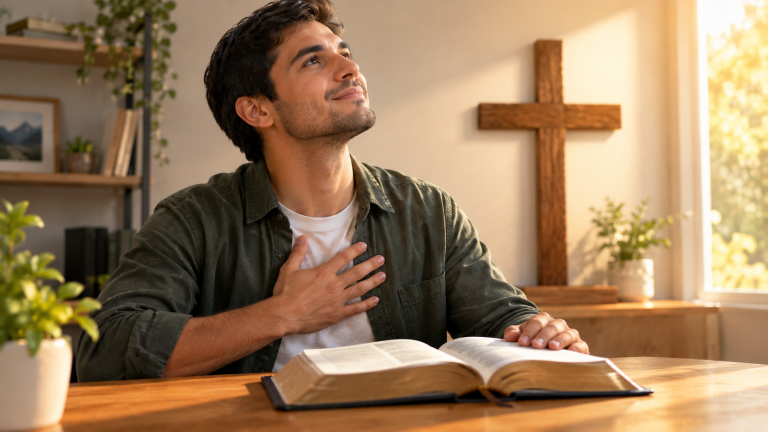 Persona recibiendo con gratitud el regalo de la salvación por medio de Jesucristo